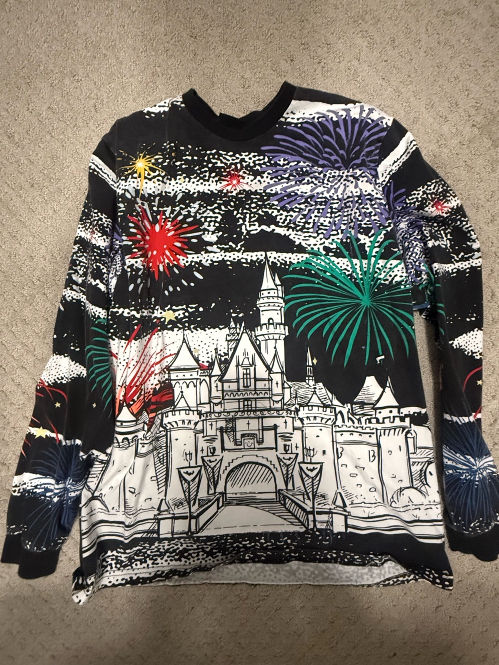 Disneyland Castle Fireworks Long-Sleeve Top 100 Year Celebration Size Large